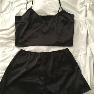 Black satin pj set